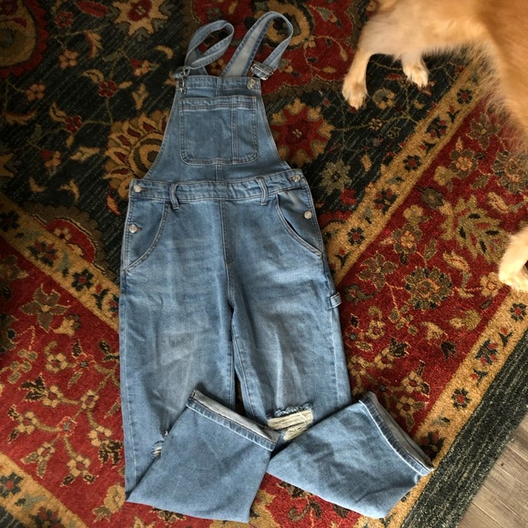 Free People Denim - Distressed light wash overalls